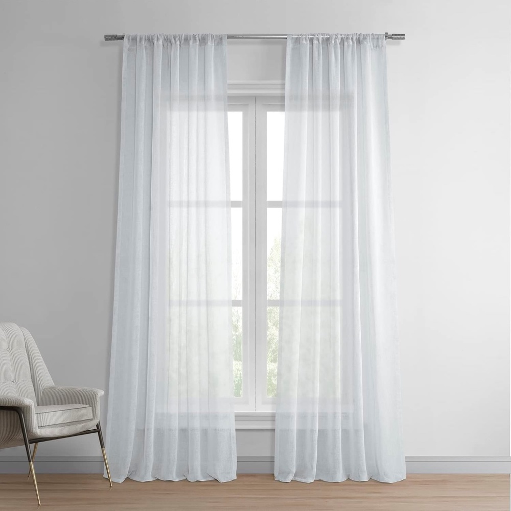 Set of 2 Drapes Solid Sheer Curtains For Living Room Linen Texture 50 X 84